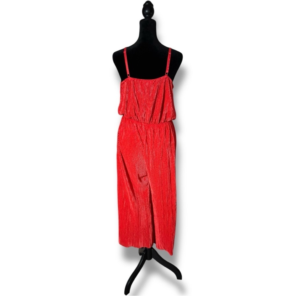 love, Fire Vibrant V Neck Wrap Style Top Sleeveless Flowy Red Wide Leg Jumpsuit - Picture 4 of 15